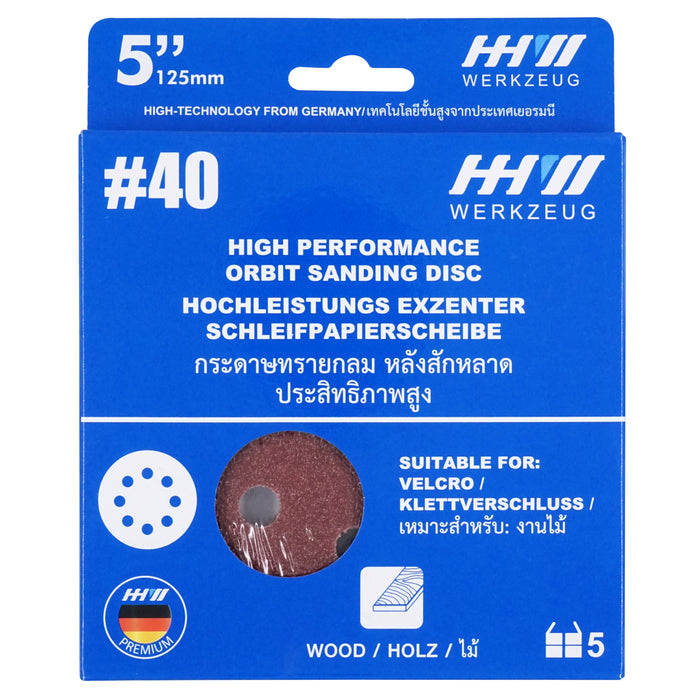 HHW กระดาษทรายกลมหลังสักหลาด 5 นิ้ว Velcro sanding disc 5"