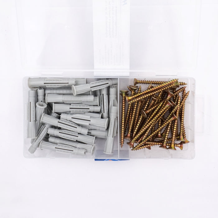 HHW สกรูและพุกพลาสติก 35 ชุด / 70 ชิ้น Chipboard screw & plasterboard dowel 35 set / 70 pcs