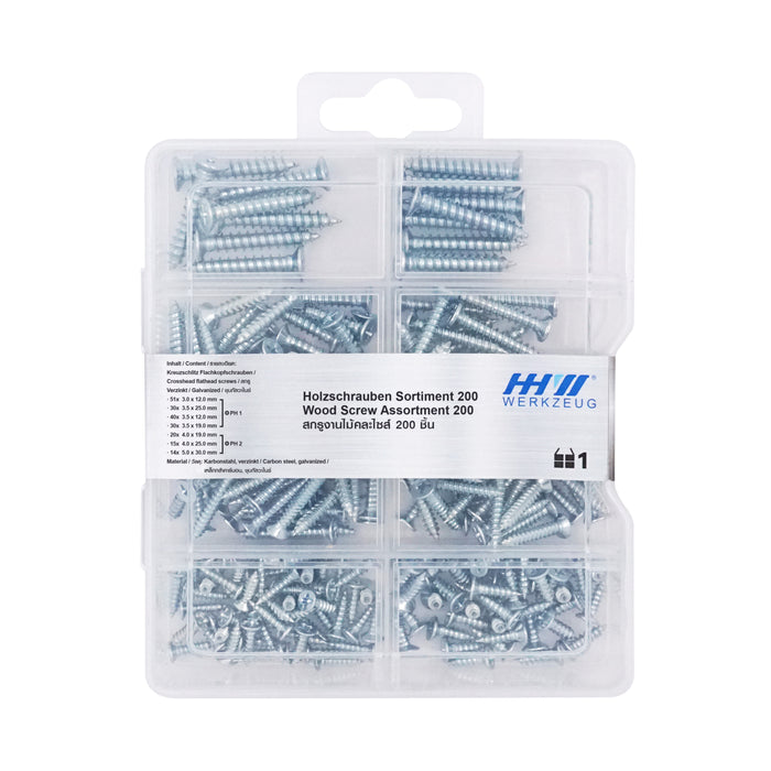 HHW สกรูงานไม้คละไซส์ 200 ชิ้น Wood screw assortment 200