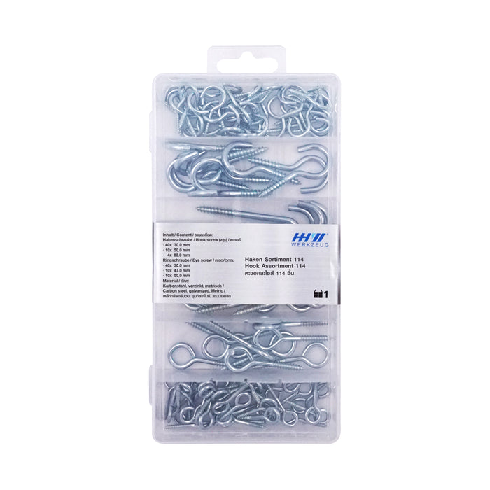 HHW ตะขอคละไซส์ 114 ชิ้น Hook & eye screw assortment 114