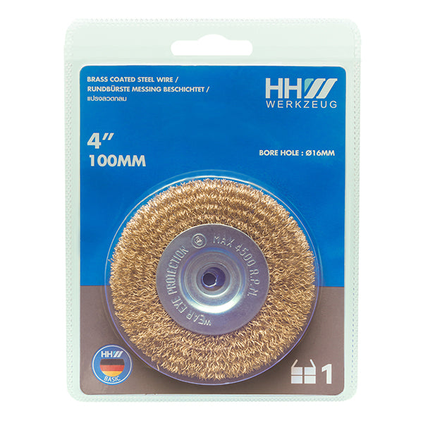 HHW แปรงลวดกลม (เหล็ก) Wire Wheel Brass Coated (steel)